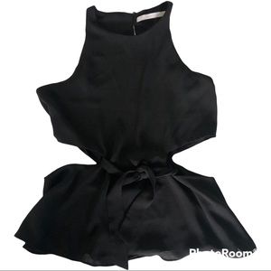 Zara black side cut out front tie top blouse